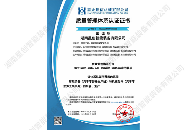 ISO9001 certificate of quality management system